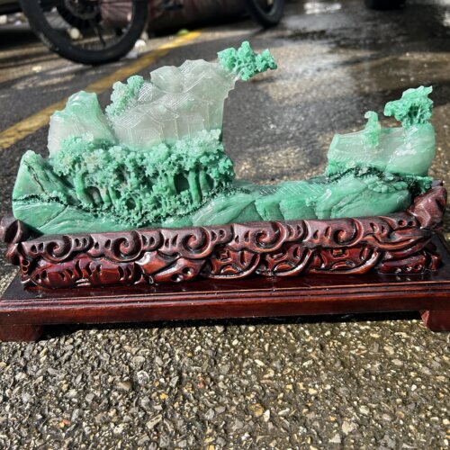 云南龙陵非洲翠精品冰种雕刻山水镂空摆件茶宠品质保证物美价美
