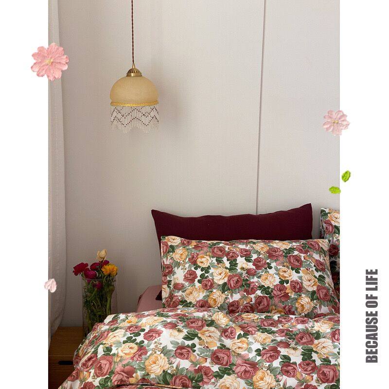 复古小玫瑰 rugosa rose 全棉四件套纯棉被套床单枕套小花花ins