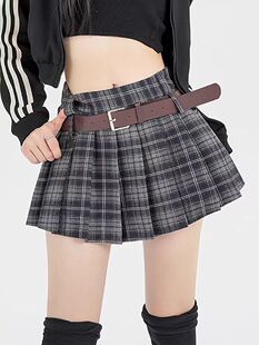 复古格子百褶半身裙女秋冬高腰显瘦磨毛a字半裙防走光辣妹超短裙