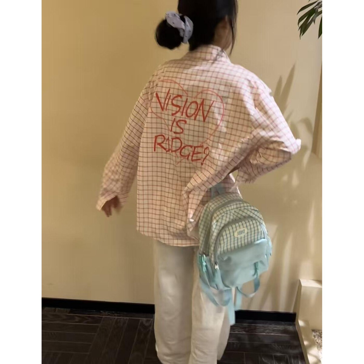 韩系字母印花粉色格子polo领衬衫外套女夏季温柔少女风防晒衫衬衣