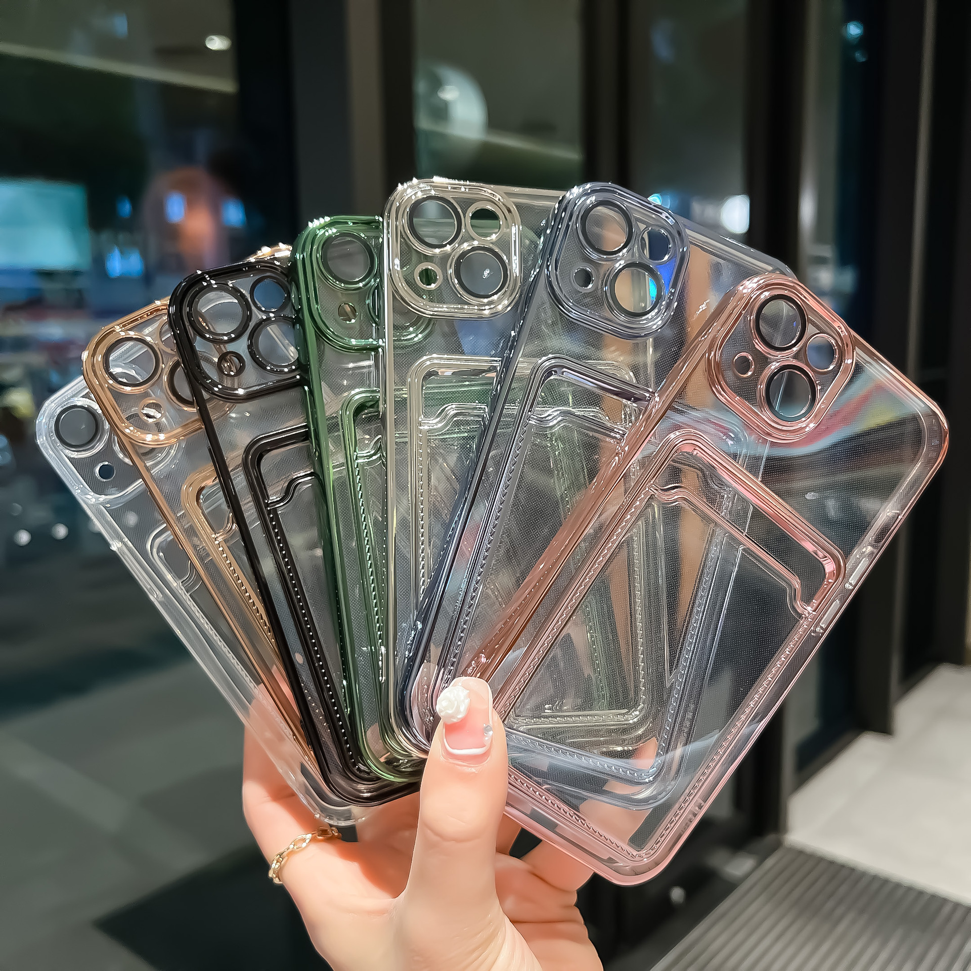 适用iphone16Promax透明手机壳电镀卡包手感好高级可挂绳 插卡套13pro/14带镜头膜新款苹果15软壳保护套11/12