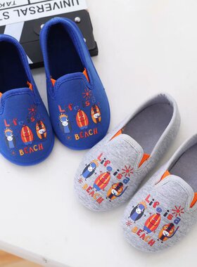 幼儿园换脚春秋款男童女童纯棉室内软底地板包跟宝宝儿童家居拖鞋