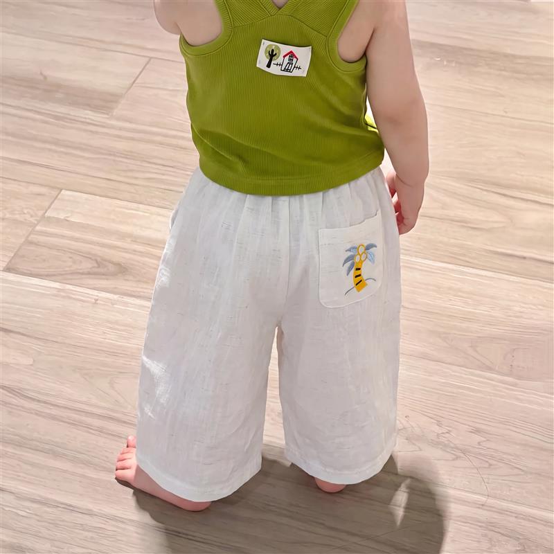 儿童防蚊裤女童裤子夏薄款男童外穿透气休闲裤轻薄夏裤天丝麻新款