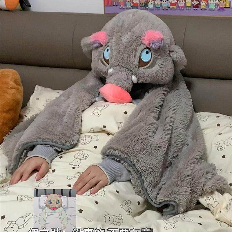 鬼灭之刃嘴平伊之助睡衣秋冬加厚搞怪猪头睡袍披风可爱鬼cos头套