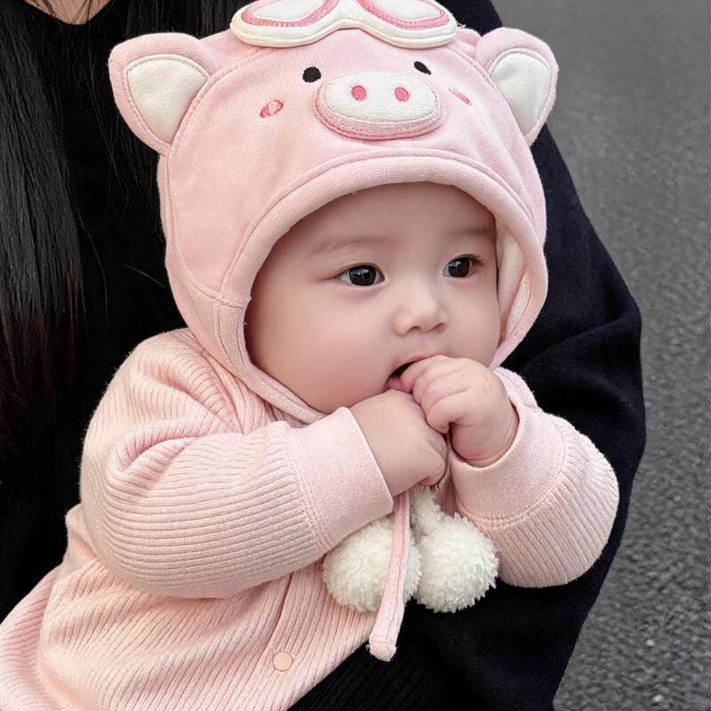 婴儿帽子2026新款秋冬胎帽可爱雪人小月龄外出防风帽子保暖护耳帽
