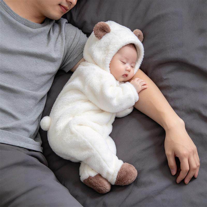 婴儿连体衣冬宝宝哈衣珊瑚绒连帽外套新生儿加厚保暖幼儿长袖爬服