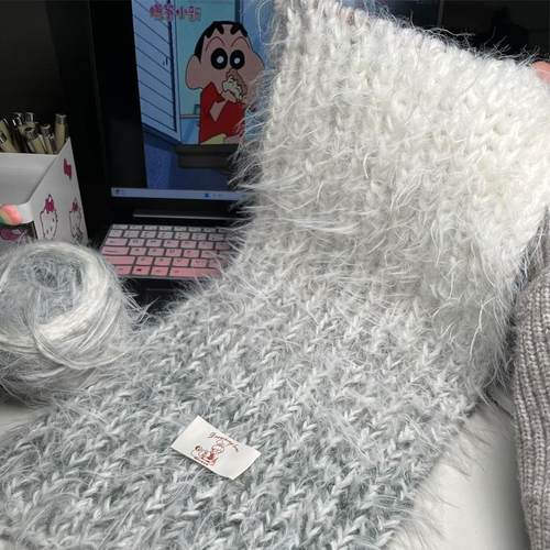 围巾毛线手工diy渐变灰羽手织围脖编织材料包创意礼物冬季送女友