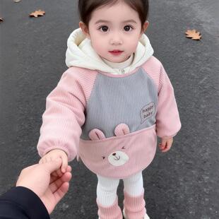 儿童洋气可外穿罩衣女童卡通灯芯绒反穿衣宝宝防水防脏保暖围裙兜