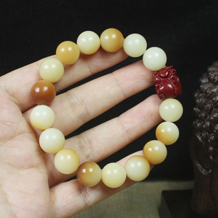 白玉菩提炭烧飘花手串12mm貔貅款 菩提手链念珠男女饰品批发