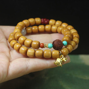 檀香木老型珠双层手串手链铃兰花吊坠 文玩念珠佛珠饰品厂家批发