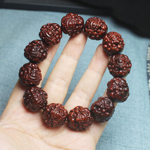 犀角紫檀狮子头手串 紫檀雕刻珠佛珠手串手链文玩新品犀角紫檀