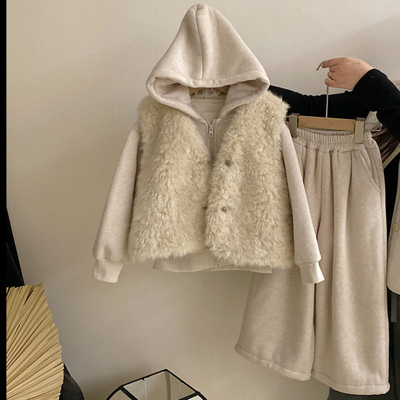 女童秋冬毛毛马甲2026新款洋气中大童保暖加绒卫衣休闲裤三件套潮,童装/婴儿装/亲子装,儿童运动套装,淘宝优惠券,粉丝福利购,淘宝优惠卷