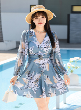 300斤大码泳衣女胖mm显瘦遮肚保守长袖防晒沙滩度假温泉2025新款