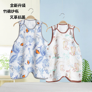 儿童背心睡袋前厚后薄婴儿马甲睡袋竹棉纱布夏薄款防踢被4/6层