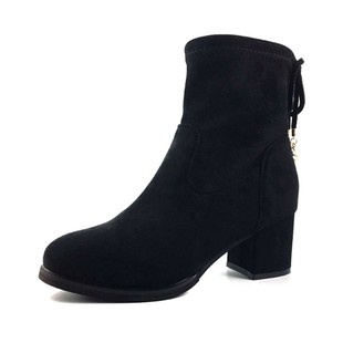 2020新款老北京布鞋弹力短靴女冬加绒英伦风马丁袜靴中粗跟瘦瘦靴