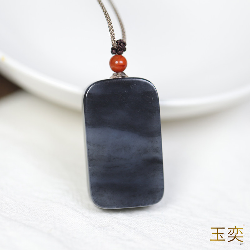 玉奕新疆和田玉籽料10.9克苏工青花素面无事牌平安牌挂件配饰玉坠