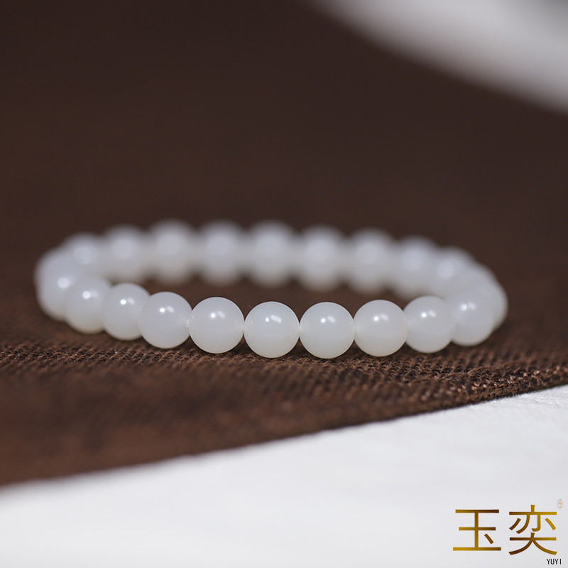 玉奕籽玉新疆和田玉7.8mm籽料白玉圆珠单圈手串珠串链子玉珠叠戴