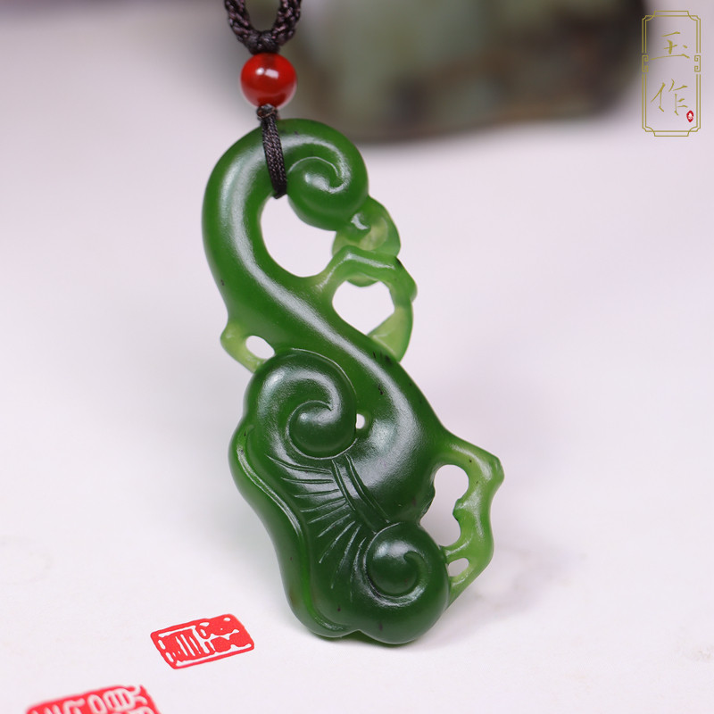 碧玉苏工玉如意灵芝如意玉坠