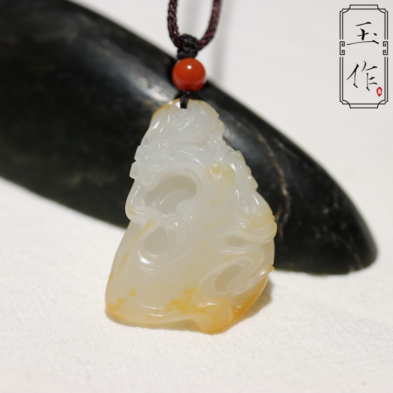 玉作白玉洒金皮喜上眉梢挂件