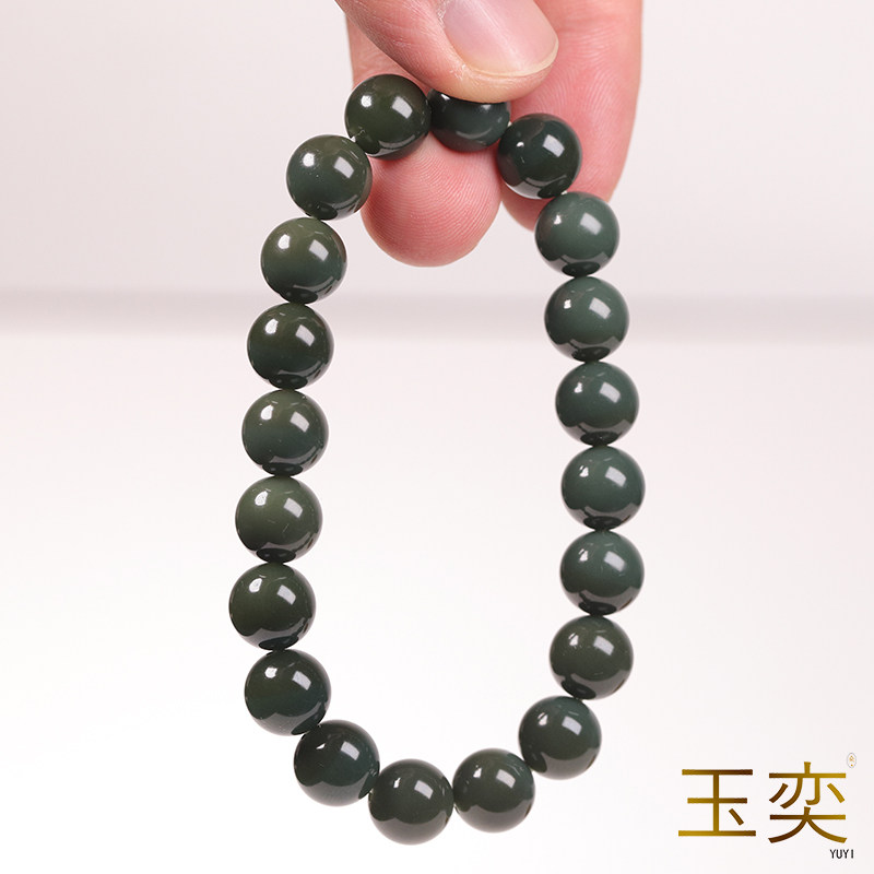 和田玉籽料苏工沙枣青聚宝盆手串