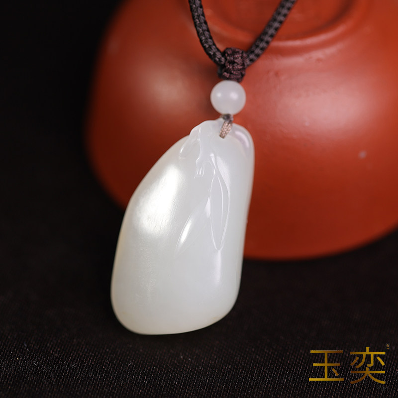 和田玉籽料白玉竹节吊坠节节高升
