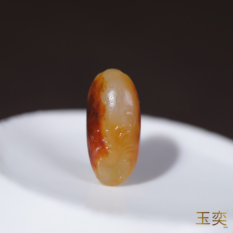 玉奕新疆和田玉籽料1.7独籽红沁仿古凤凰纹饰手链提溜配饰典藏