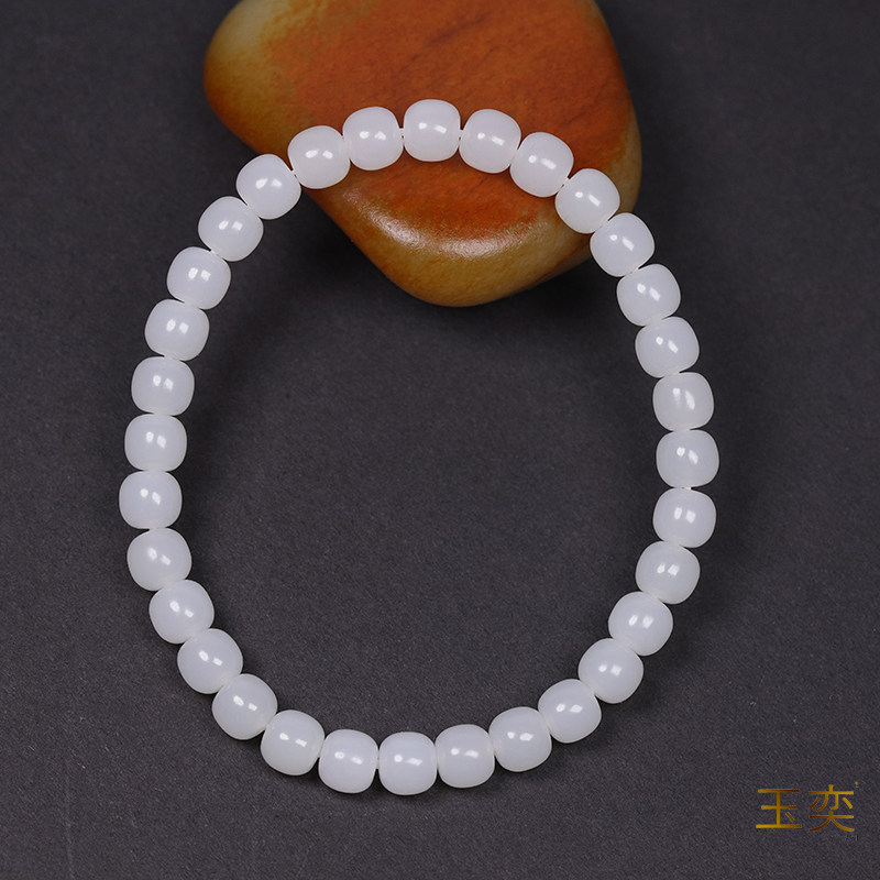 玉奕新疆和田玉籽料5.5/6白玉老型珠单圈女士手链珠串链子