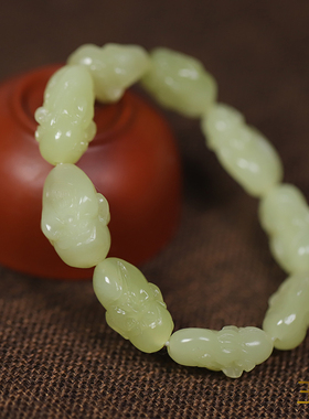 玉奕新疆和田玉山料黄口罗汉手串