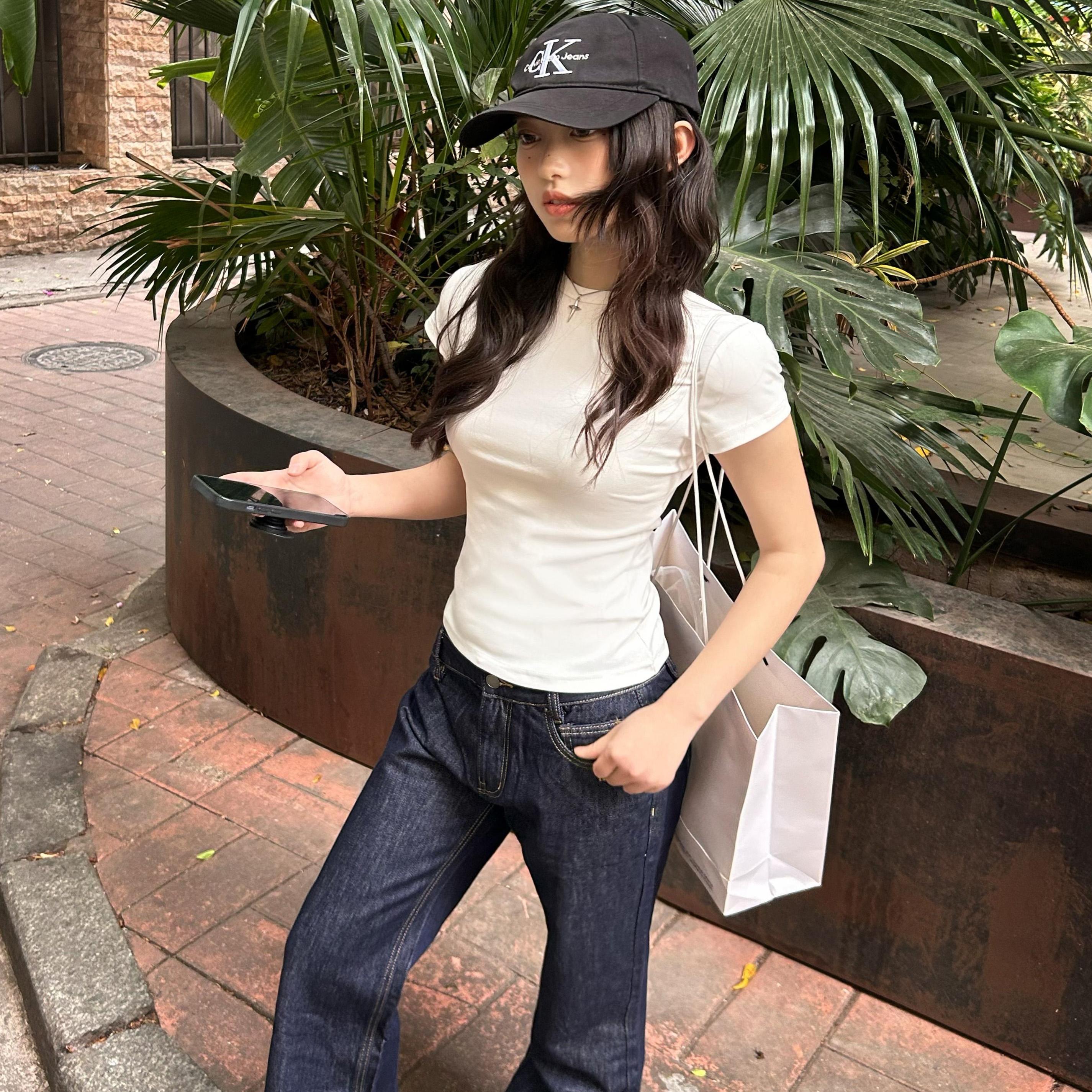 1ess la mode极简主义经典四色修身显瘦圆领上衣正肩短袖T恤女