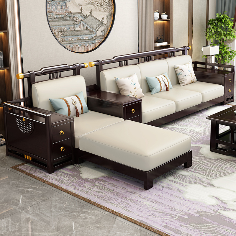 新中式沙发现代简约别墅客厅实木沙发...