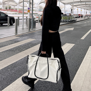短途旅行包女轻便手提斜挎大包包防泼水白色简约运动欧美时尚 健身