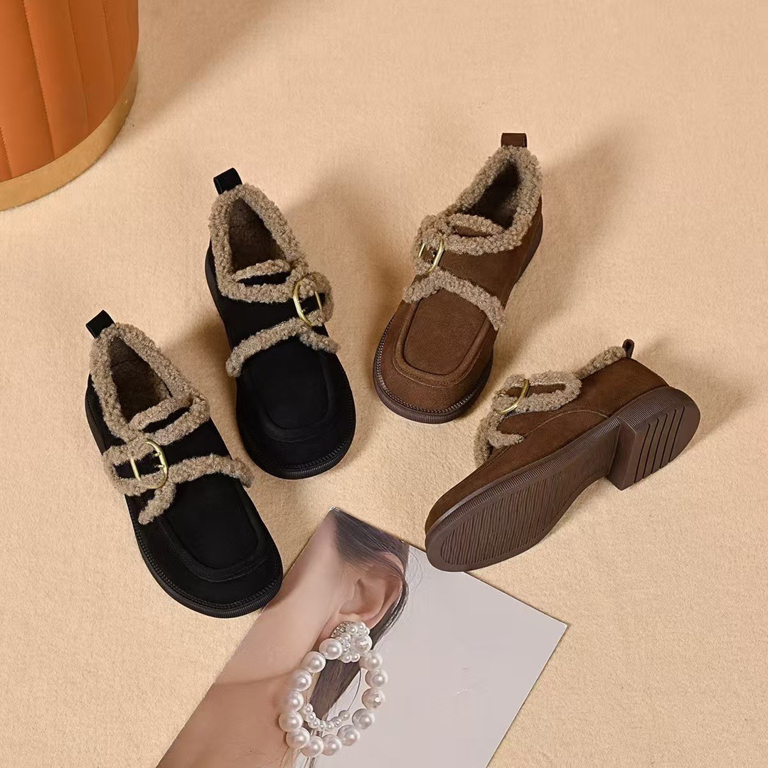 2025新款厚底勃肯鞋女加绒保暖棉鞋一脚蹬懒人豆豆鞋毛毛鞋雪地靴