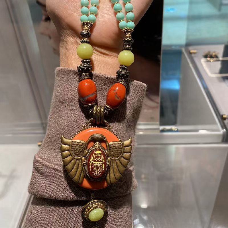 美国图坦卡蒙圣甲虫造品牌型长款Cora Winged Scarab Drop项链