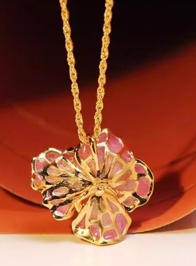 poppee原创设计麟琅芍药系列 粉色珐琅珍珠吊坠新年小众饰品女