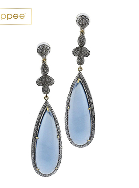 「现货」捷克珠宝品牌Firebird蓝色玉髓锆石水滴爪镶长款宝石耳环