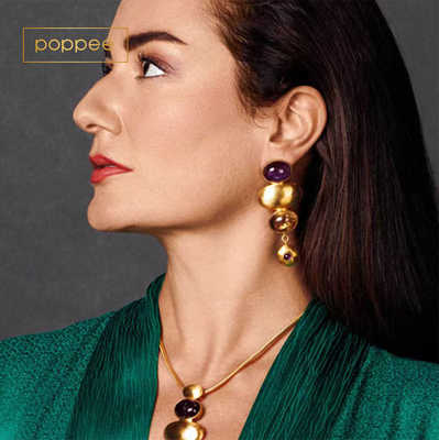 黄铜镀18K金，紫水晶、黄水晶