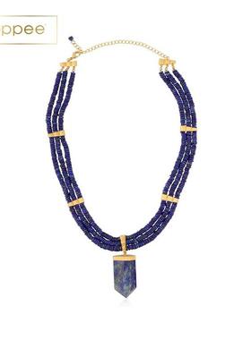 黄铜镀18K黄金，镶嵌原石青金石