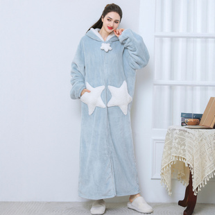 睡袍女款秋冬季加长款法兰绒2025新款保暖加厚珊瑚绒睡衣男士浴袍