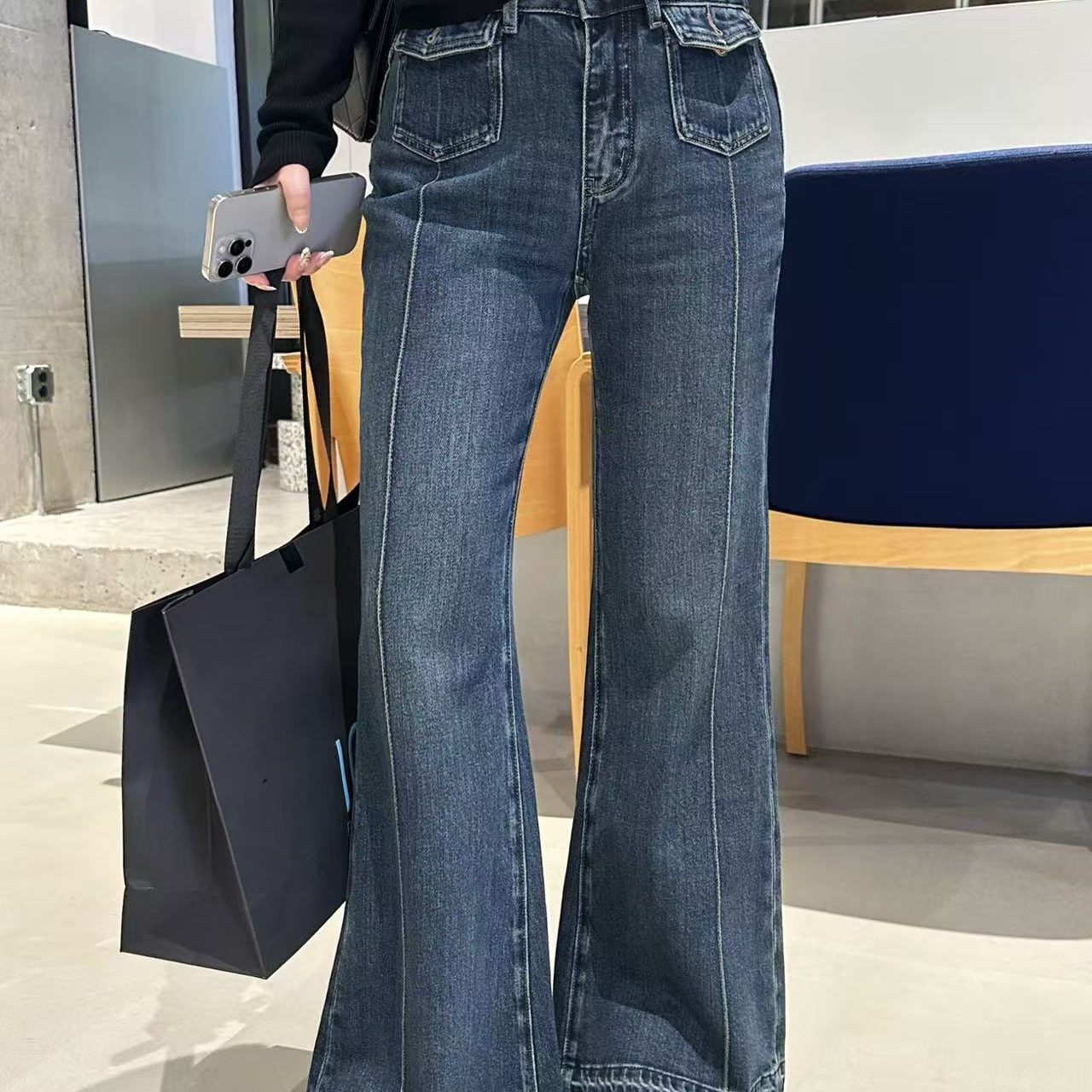 琪琪微微胖大码女装复古水洗牛仔裤女秋冬新款高腰显瘦直筒微辣裤