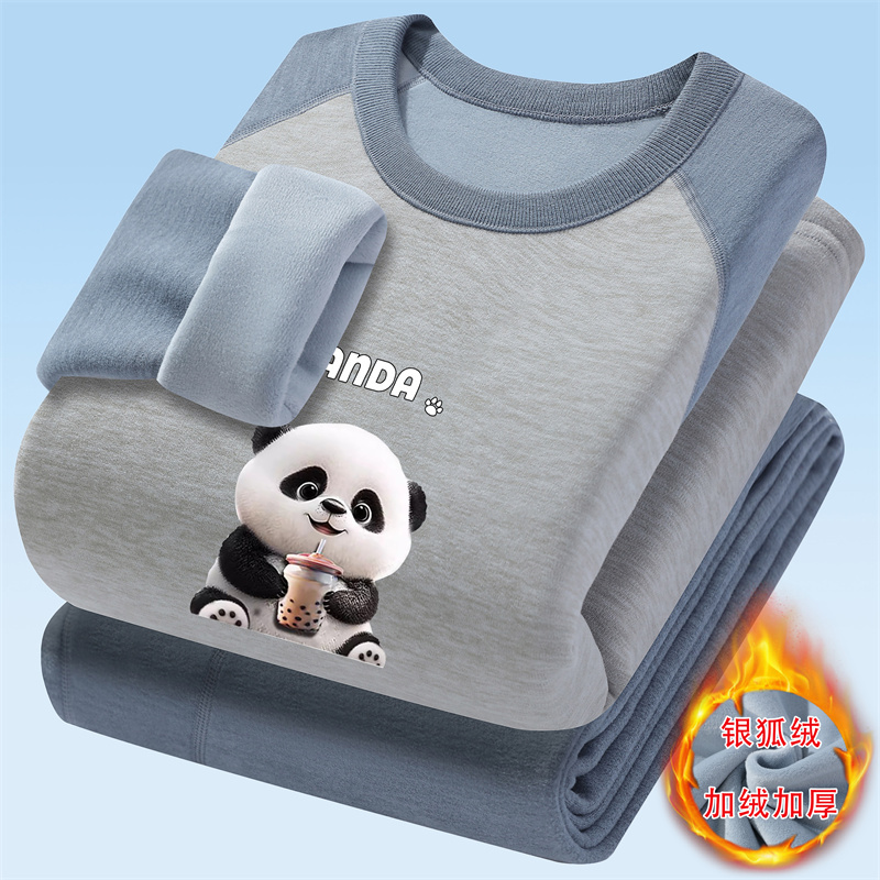 青少年保暖内衣男生大童小熊印花