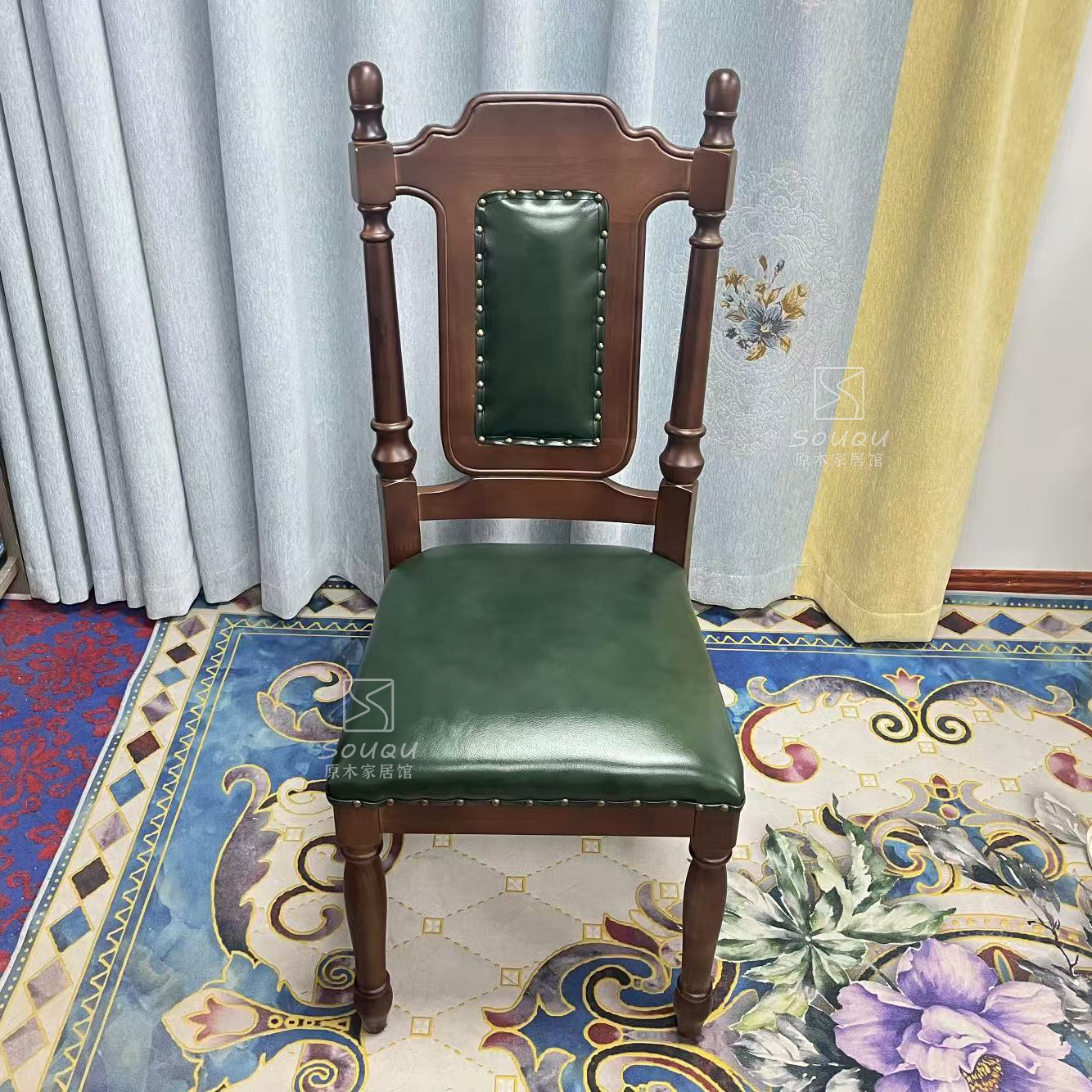 美式复古风实木软包靠背餐椅小户型民宿咖啡厅餐厅家用卧室梳妆椅