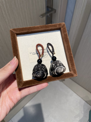 天然银曜石达摩吊坠包包挂件钥匙扣手把件水晶达摩