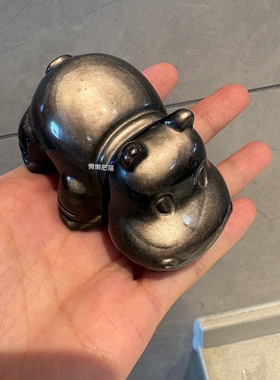 天然银耀石河马摆件潮玩萌宠家居摆件