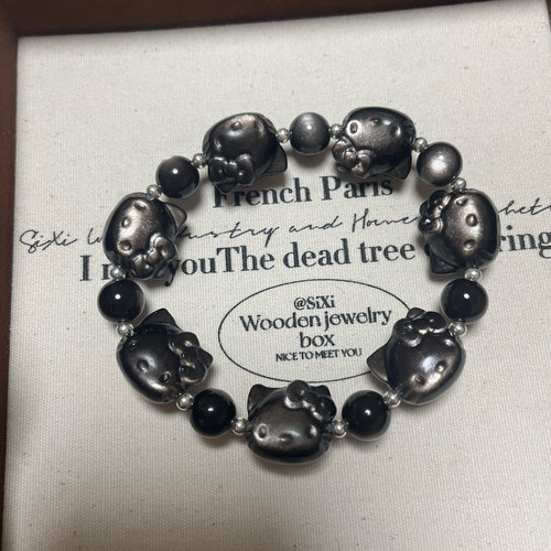 天然银曜石kitty手链黑曜石