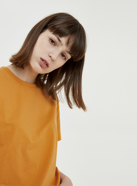 WeTalk姜黄色t恤宽松小圆领韩版夏装新款短袖超火cec短袖女