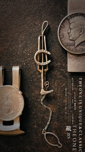 THEONE罕见古董孤品英国纯手工纯银复古马鞭领带夹骑士老钱风经典