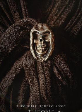 THEONE罕见古董孤品美国纯手工纯银死神戒指复古暗黑哥特风格