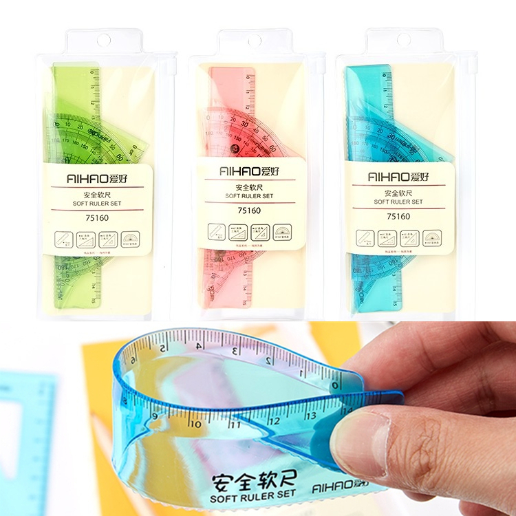 韩版文具批发爱好75160软尺4件套套装波浪线尺子中小学生考试直尺三角板量角器三角尺幼儿园儿童美术画画尺子