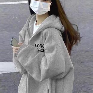 美式卫衣女装学生韩版宽松潮ins春秋冬季拉链外套加绒加厚连帽bf