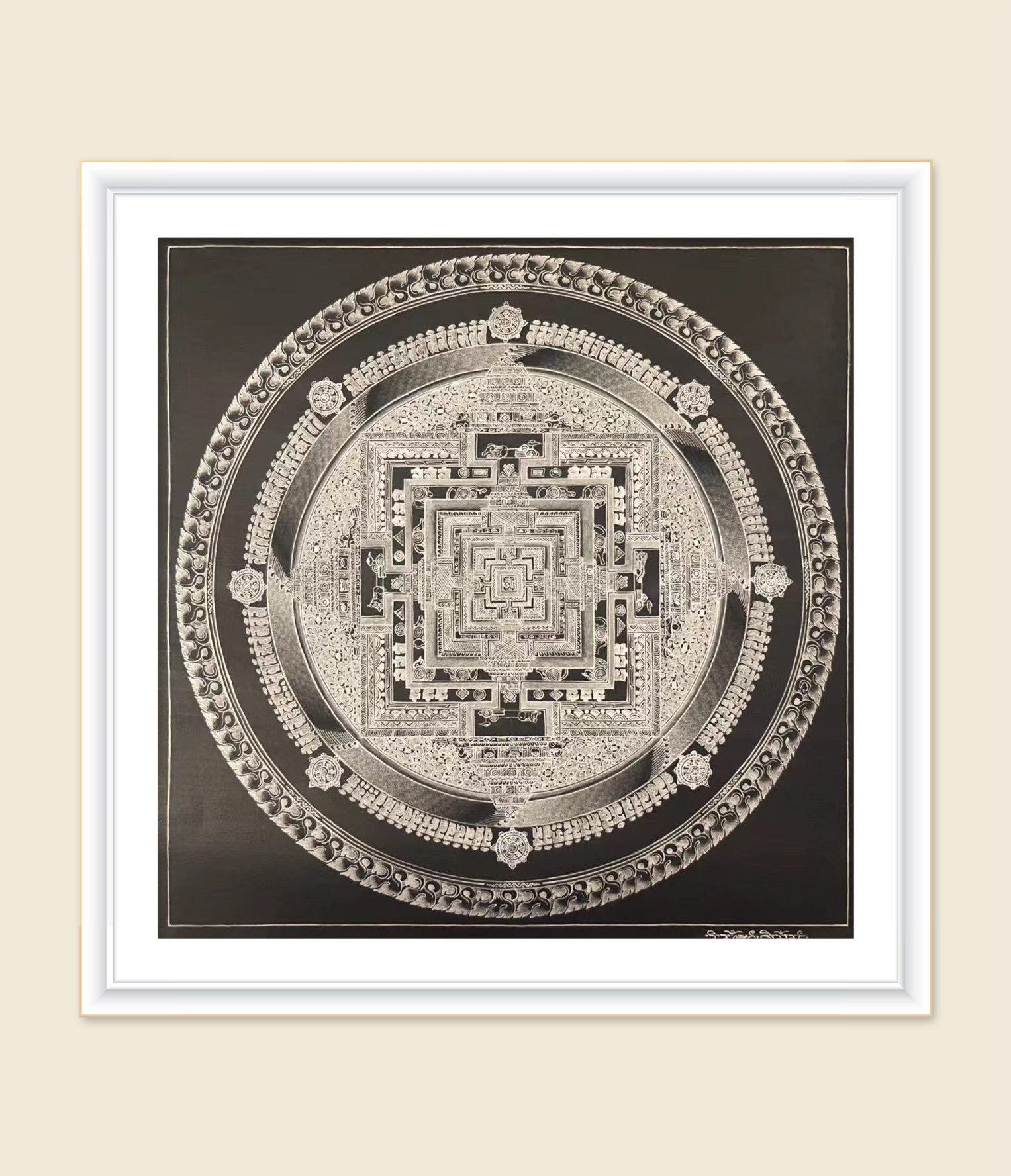 时轮金刚坛城唐卡镇宅镇店西藏尼泊尔手绘纯银坛城唐卡玄关装饰画